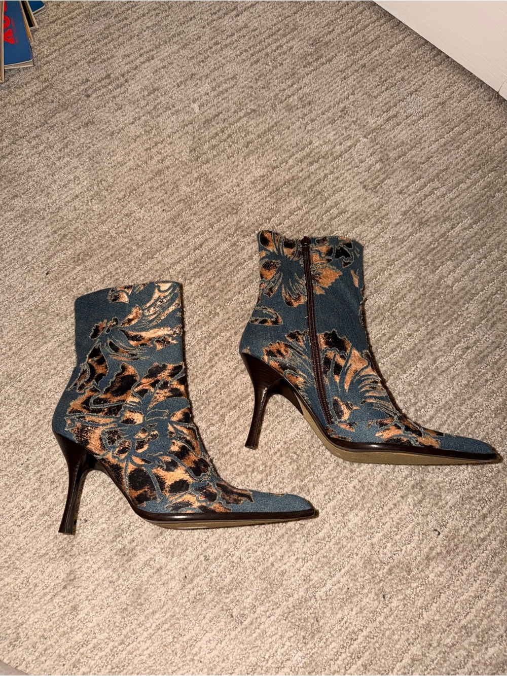 Roberto Cavalli Boots SS 2002 floral laser cut leopard denim boots